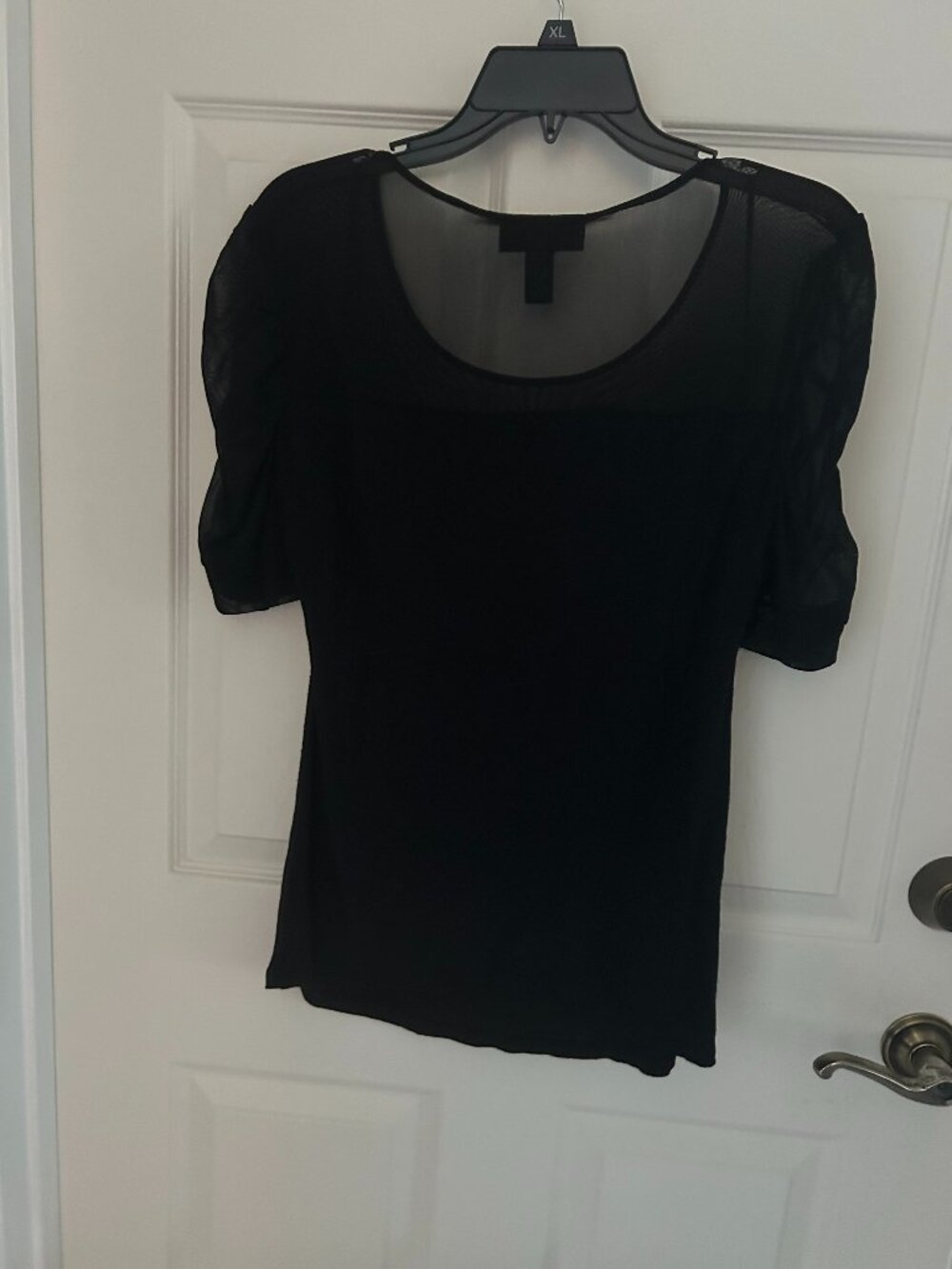 INC International Concepts Black Sheer Sleeve Scoop Neck Top XL